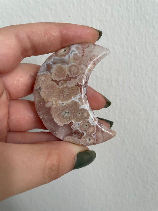 Natural Flower Agate Crystal Moon